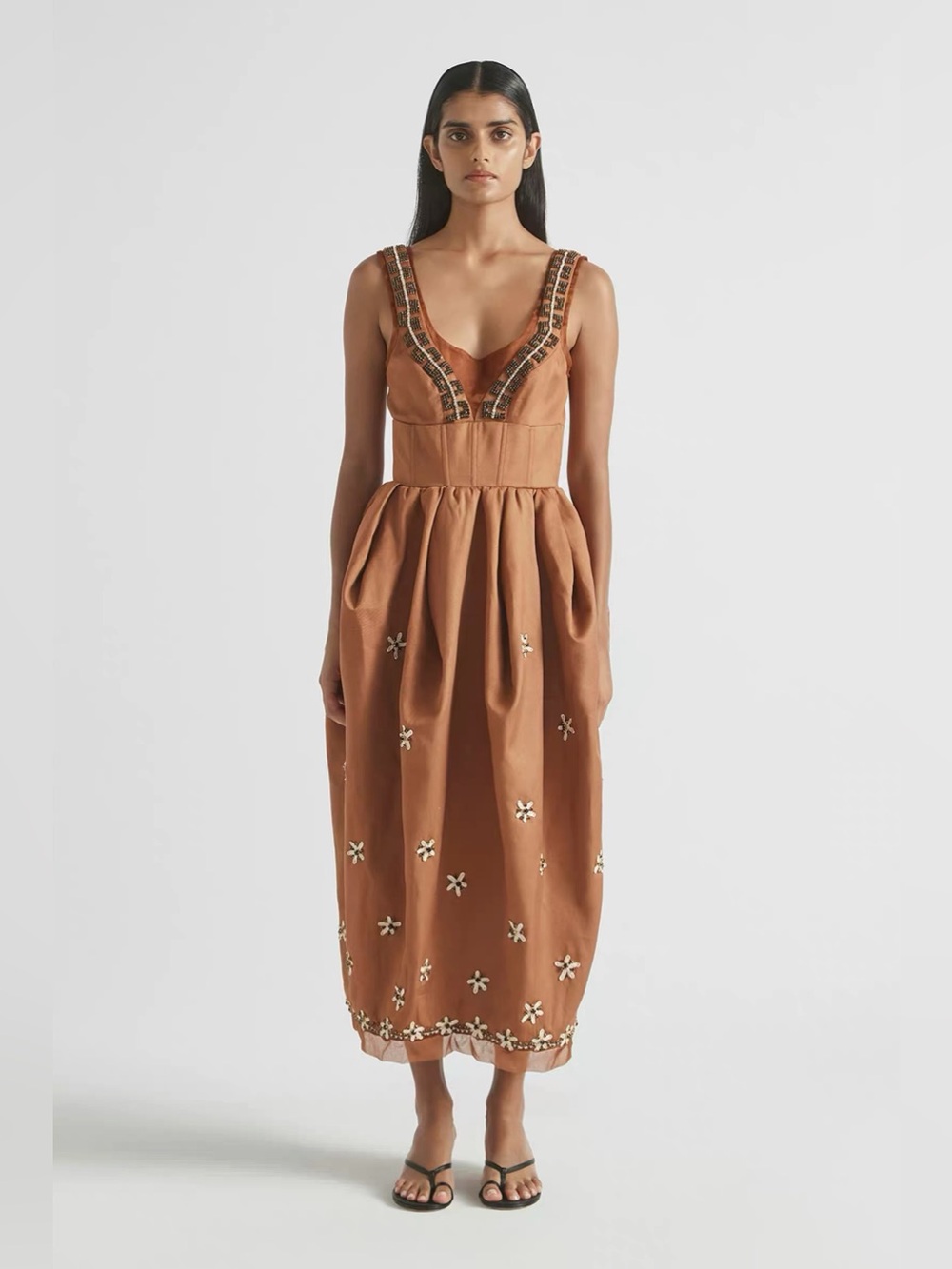 Antipodean Starlight Hand Embellished Tulip Linen Blend Midi Dress AU8/US4 NWT